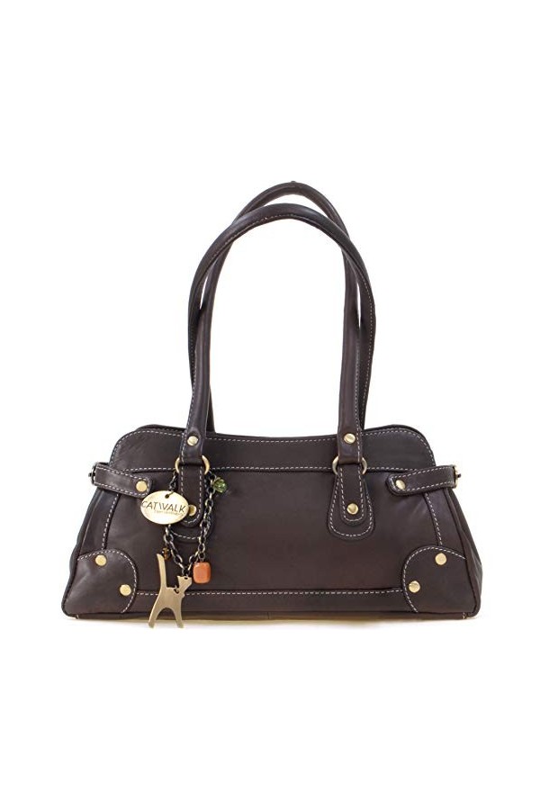 Catwalk Collection Handbags - Cuir Véritable - Sac Porté Main/Sac à Main/Sac porté épaule - Femme - CARNABY - Marron Foncé