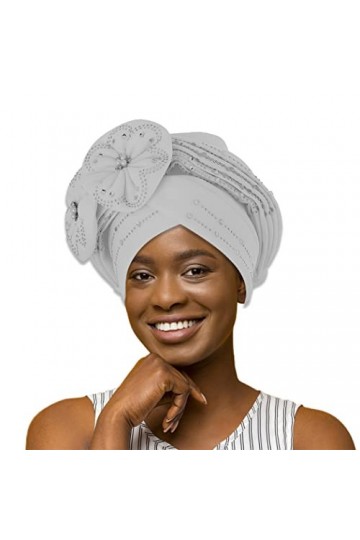 IYOU Bonnet Casquette Enveloppement de la Tête Foulard Strass Gris Turban Tête Torsadée Fleur Perles pour Femmes Filles