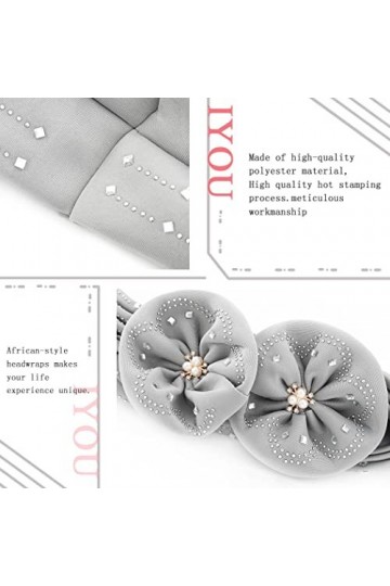 IYOU Bonnet Casquette Enveloppement de la Tête Foulard Strass Gris Turban Tête Torsadée Fleur Perles pour Femmes Filles