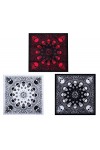DAMILY 3PCS Bandana en Coton Foulard Carré Fichu Crâne Imprimé Écharpe de Cou Noir Blanc Rouge
