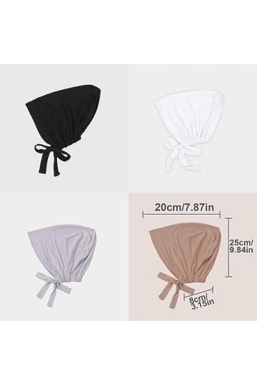 SKHAOVS 4 Pièces Hijab pour Femme,Hijab Musulman, Hijab Respirant,Hijab à Lacets,Hijab Réglable,Hijab de Couleur Unie,Foulard