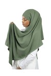 Hijab à enfiler avec bonnet à nouer en soie de médine Luxueux pour femme musulmane voilée HE700 Vert Kaki 