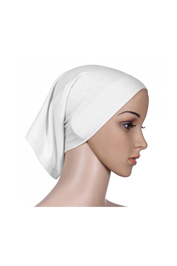 QHGstore Femmes Tissu élastique Sweat absorbant Coton Sous-vêtement Hijab Tube Cap blanc