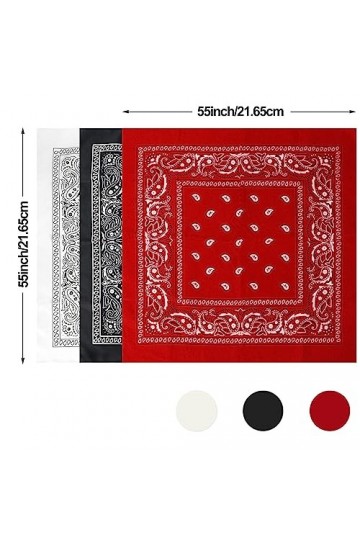 sularpek Lot de 3 Bandanas Paisley, Bandana Classique, Hair Band, 55 x 55 cm Bandeau de Cheveux Bandana Fichu Mouchoir Coloré