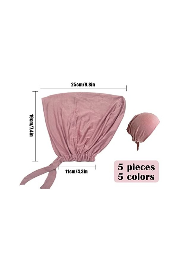 Kellegour 5 Pièces Bonnet sous Hijab,Réglable Islamique Musulman,Bonnet de Hijab Musulman Islamique,Réglable sous écharpe ave