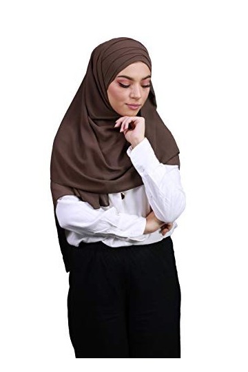 Hijab À Enfiler Entièrement Crêpe Mousseline Avec Bonnet Intégré Gris Foncé 