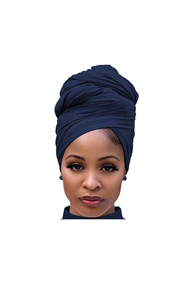 Harewom Turban long et léger en jersey pour femme 1 pièce bleu marine 178 x 81 cm . One Size