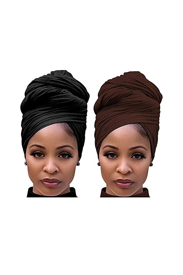 Harewom Turban long et léger en jersey pour femme 1 pièce bleu marine 178 x 81 cm . One Size