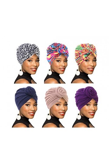 Lot de 4/6 paquets de turban pour femme avec nœud africain, Colour013, Taille unique