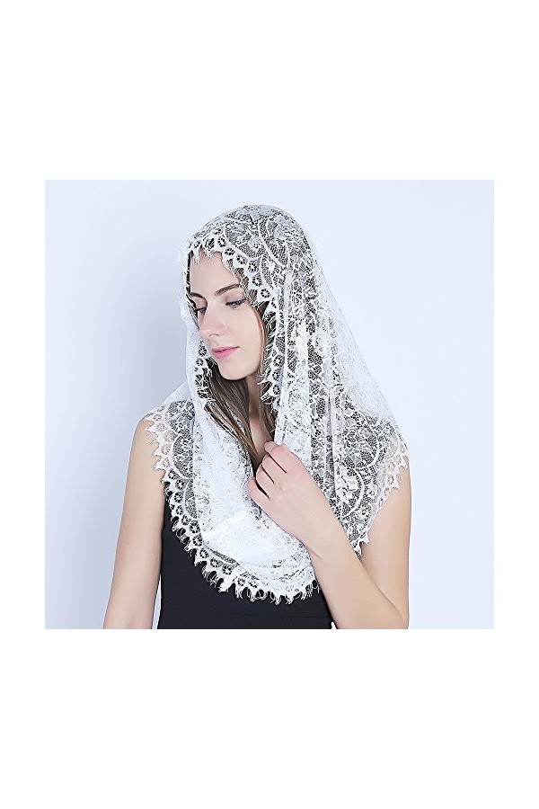 Blanc Infinity Écharpe Mantille&nbsp;–&nbsp;Église catholique Voile Tête de Voile Couvrant Latine de Masse