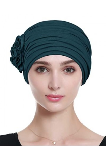 Alnorm Foulard Chimio en Bambou pour la Perte de Cheveux des Femmes Bonnet pré-noué Vert foncé