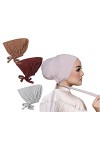Lot de 3 bonnets musulmans réglables sous hijab avec attaches au dos islamique sous écharpe, bonnet, chimio, noir, Taille uni