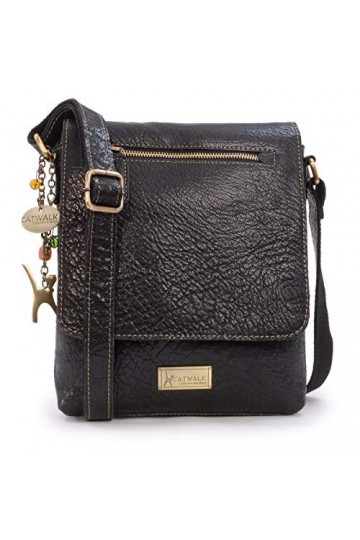 CATWALK COLLECTION - Cuir Véritable avec Texture - Sac Bandoulière/Besace/Sac Porté Croisé/Messenger pour iPad/Tabletteste - 