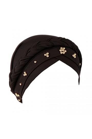 Turban africain pour femme - Tresse torsadée avec perles - Écharpe pré-nouée pour chimiothérapie - Couvre-cheveux contre le c