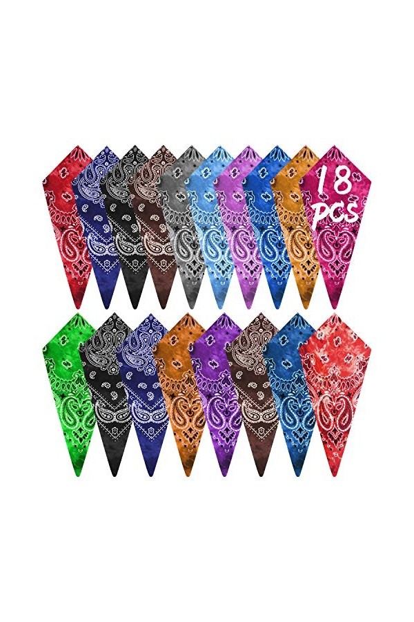 FEPITO 18 pcs Paisley Bandanas Assortiment de Bandanas Cowboy Unisexe Nouveauté Impression Tête Wrap Écharpe Bracelet pour Ad