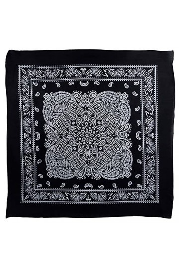 Bandana Montana Paisley en coton doux et léger Taille XL 66 x 66 cm Noir