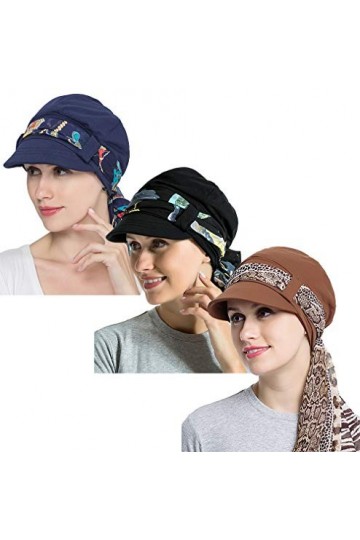 JarseHera Chapeaux chimio pour femme en coton et bambou doublé avec écharpe double boucle pour la perte de cheveux - - Taille