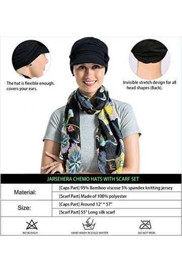 JarseHera Chapeaux chimio pour femme en coton et bambou doublé avec écharpe double boucle pour la perte de cheveux - - Taille