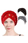 Lot de 3 paquets de turban pour femme - Imprimé floral coloré - Élégant - Pour cancer chimio - Noir - Taille unique
