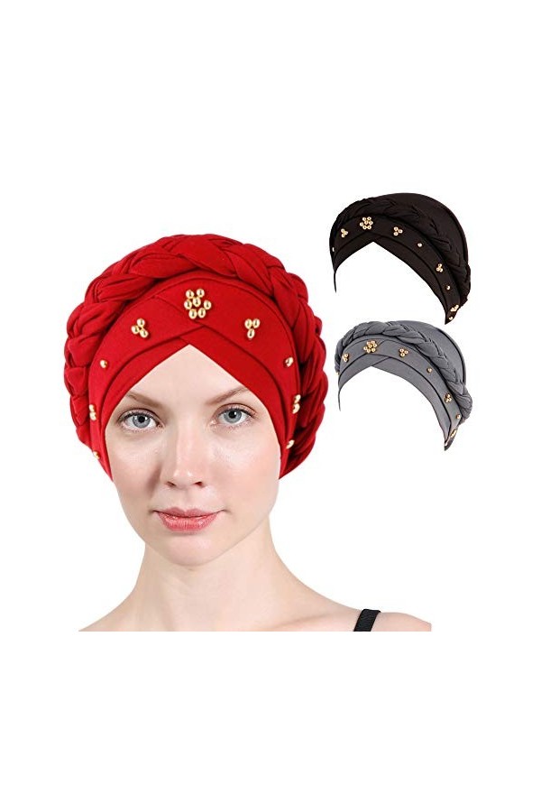 Lot de 3 paquets de turban pour femme - Imprimé floral coloré - Élégant - Pour cancer chimio - Noir - Taille unique