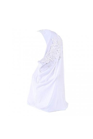 Hijab pour femme musulmane en dentelle avec strass - blanc - Taille unique