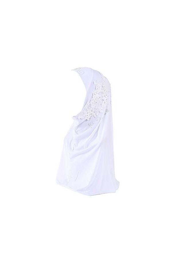 Hijab pour femme musulmane en dentelle avec strass - blanc - Taille unique