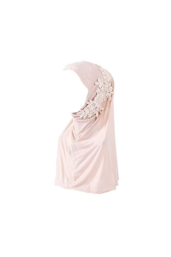 Hijab pour femme musulmane en dentelle avec strass - blanc - Taille unique