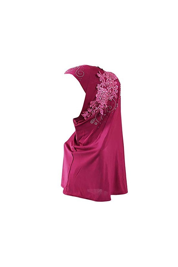 Hijab pour femme musulmane en dentelle avec strass - blanc - Taille unique