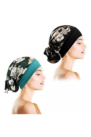 Jinlaili 2 × Turban Femme de la Chimio, Foulard Chimio Femme Imprimé, Chapeau de Chimio, Été Élégante Coiffure pour la Perte 