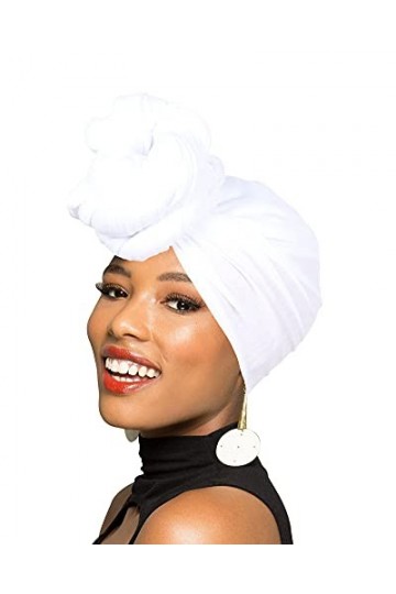 Foulard africain pour femme - Turban à cheveux longs - Doux et extensible - - Taille unique