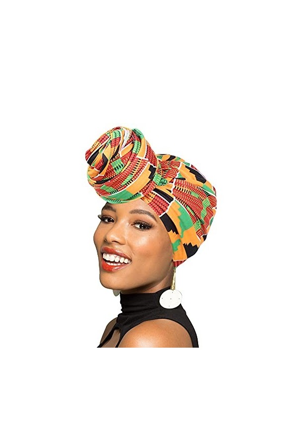 Foulard africain pour femme - Turban à cheveux longs - Doux et extensible - - Taille unique