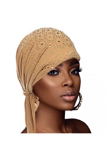 CAKURE Bandeau en strass - Foulard africain - Turban - Chapeau de chimio - Cancer - Bandeau pour femme, marron clair, taille 
