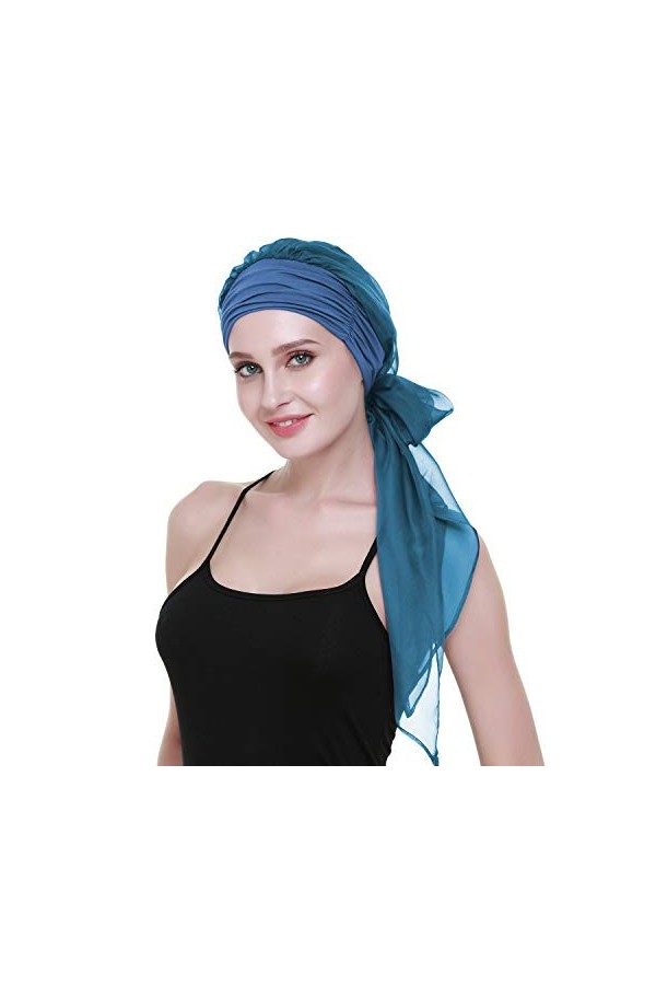 FocusCare pour Les Patients atteints de Cancer féminin Chimio - Chef conclut des Bandeaux Bandana,Bleu aigue-marine,Taille un