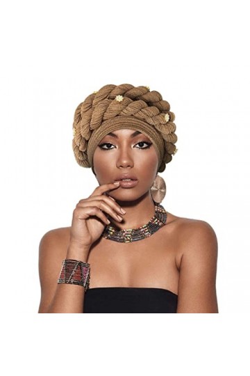 Urieo Turban africain torsadé torsadé - Couverture de tête douce pré-nouée - Foulard pour femme, kaki