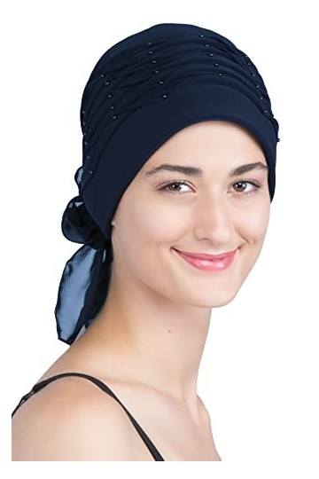 Deresina Turban chimio pour femme avec perles torsadées pour perte de cheveux, bleu marine, taille unique