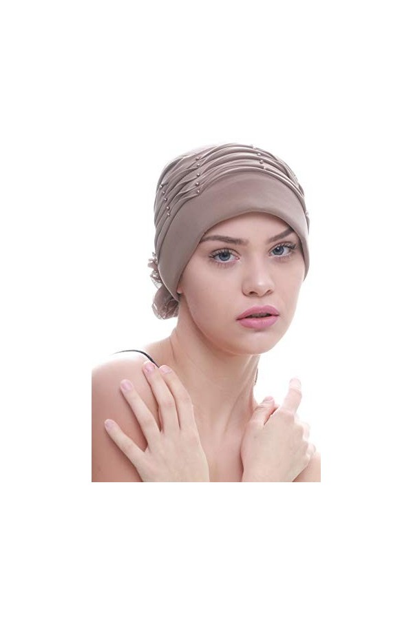 Deresina Turban chimio pour femme avec perles torsadées pour perte de cheveux, bleu marine, taille unique