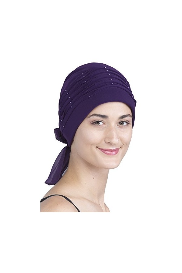 Deresina Turban chimio pour femme avec perles torsadées pour perte de cheveux, bleu marine, taille unique