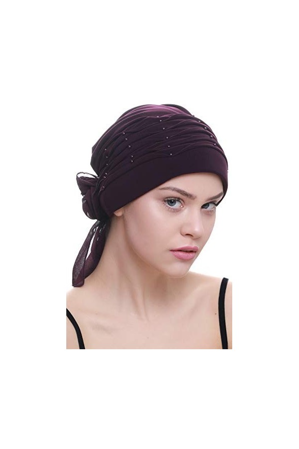 Deresina Turban chimio pour femme avec perles torsadées pour perte de cheveux, bleu marine, taille unique