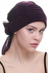 Deresina Turban chimio pour femme avec perles torsadées pour perte de cheveux, bleu marine, taille unique