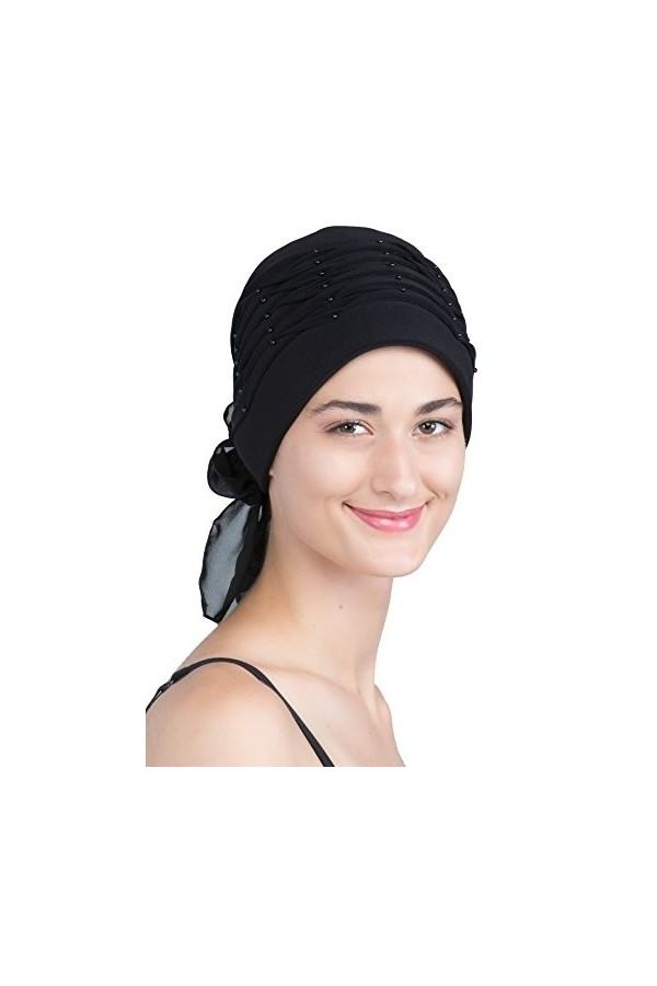 Deresina Turban chimio pour femme avec perles torsadées pour perte de cheveux, bleu marine, taille unique