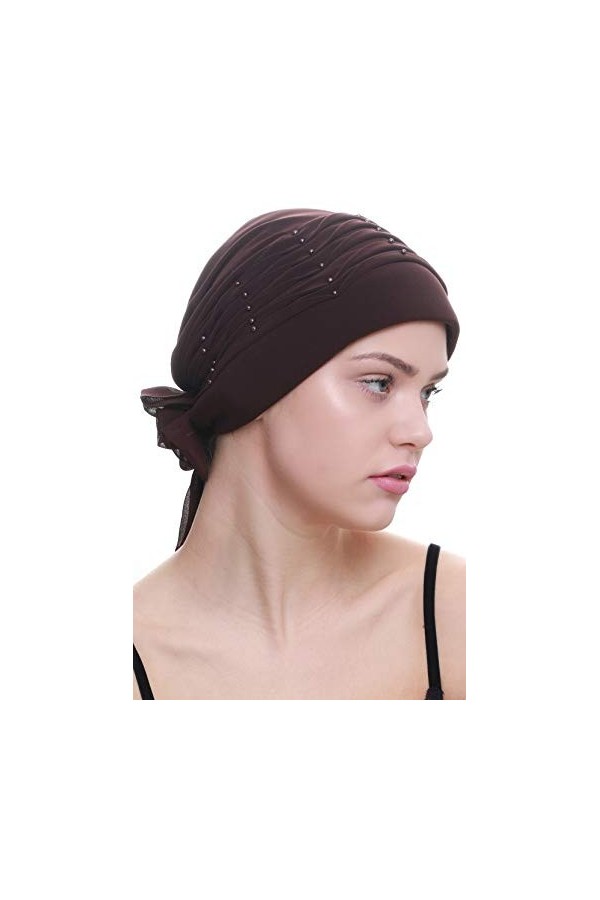 Deresina Turban chimio pour femme avec perles torsadées pour perte de cheveux, bleu marine, taille unique