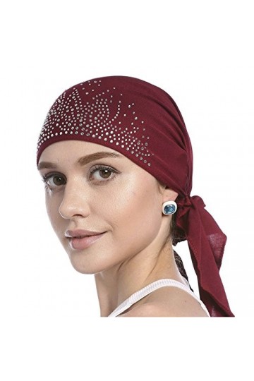 Chapeau de chimio pour femme plissé avec cristaux et turban - Bonnet bandana - Tête de mort ethnique - Pour les patients atte