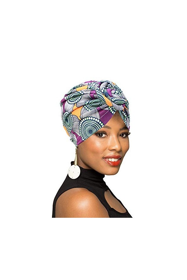 Turban motif africain avec nœud - Pack de 1, 2 ou 4 turbans pour cheveux - - Taille unique