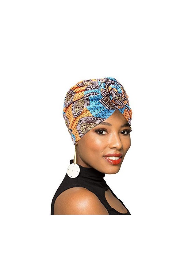 Turban motif africain avec nœud - Pack de 1, 2 ou 4 turbans pour cheveux - - Taille unique