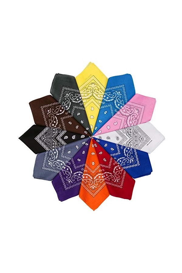 HBselect 12 PCS Bandeau de Cheveux,Fichu Mouchoir Unisexe,Echarpe de Cou,Décoration En Coton Rétro Style Multicolore Multifon