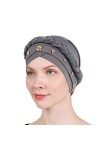 Lot de 2 turban torsadé pour femme avec perles torsadées pour cancer chimique, Feuilles beiges., Taille unique