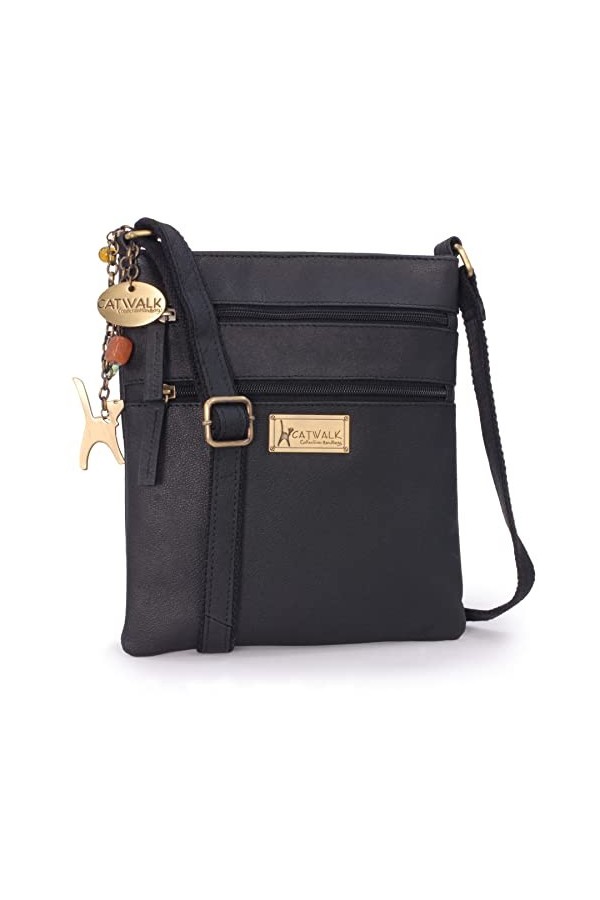 Catwalk Collection Handbags - Cuir - Petit Sac Bandoulière/Besace/Sac Porté Croisé/Messenger pour iPhone/Kindle - Femme - NAD