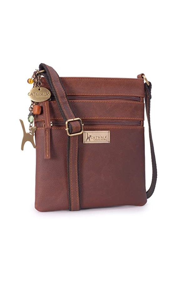 Catwalk Collection Handbags - Cuir - Petit Sac Bandoulière/Besace/Sac Porté Croisé/Messenger pour iPhone/Kindle - Femme - NAD