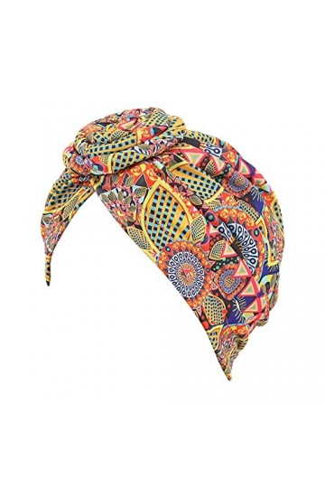 Surkat Turban plissé pour femme avec imprimé africain, Jaune et rose., Taille unique