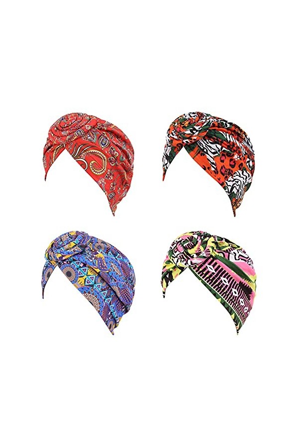 Surkat Turban plissé pour femme avec imprimé africain, Jaune et rose., Taille unique
